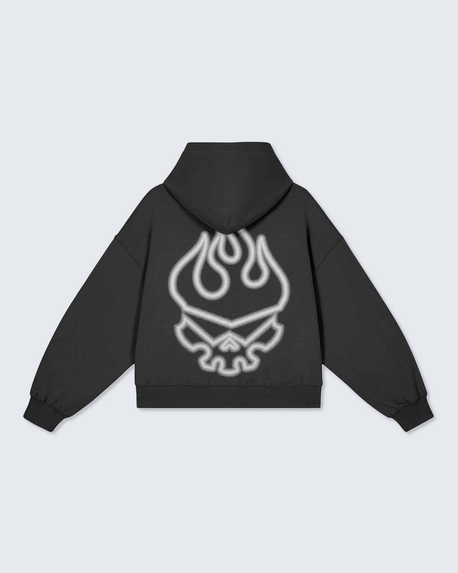 Black hoodie with a white graphic on the back against a light gray background option1_black