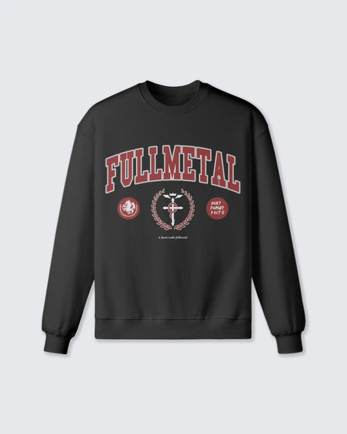Black sweatshirt with 'FULLMETAL' text and logos on a light gray background option1_black
