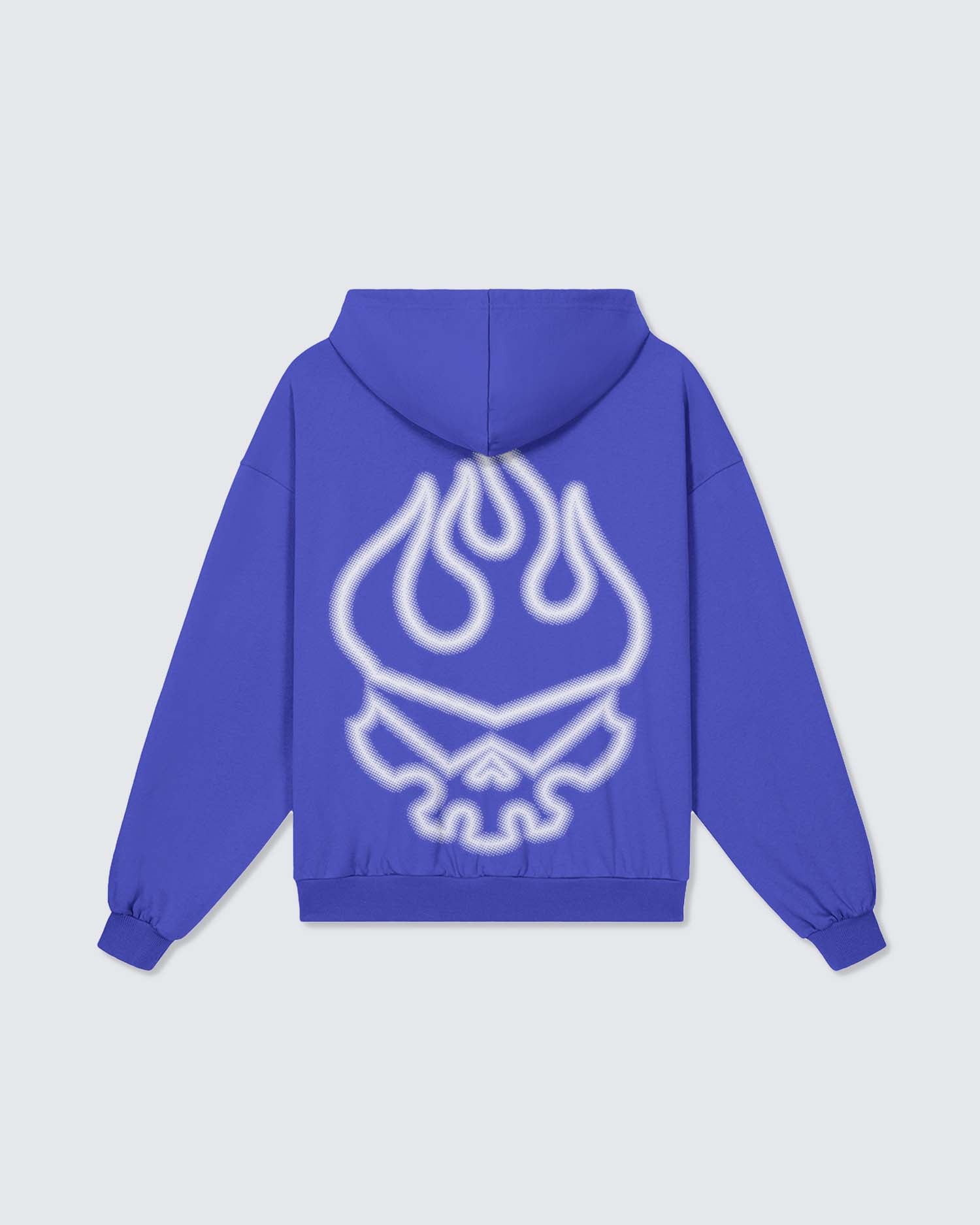 Blue hoodie with a white graphic on the back against a light gray background option1_blue