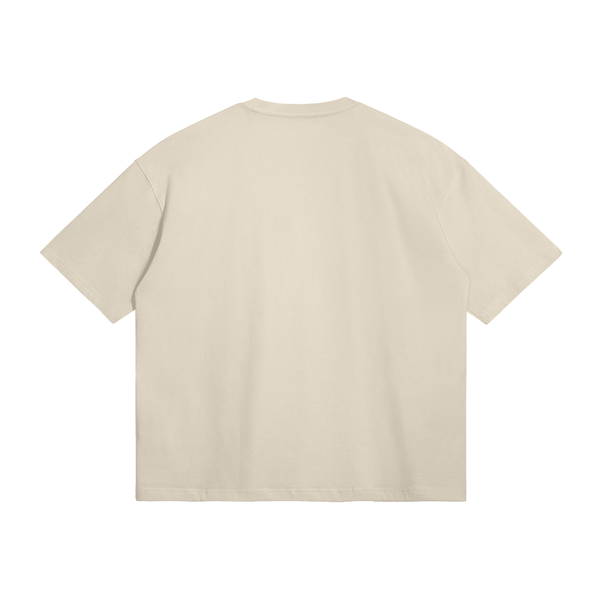 Flat lay of back of beige t-shirt 