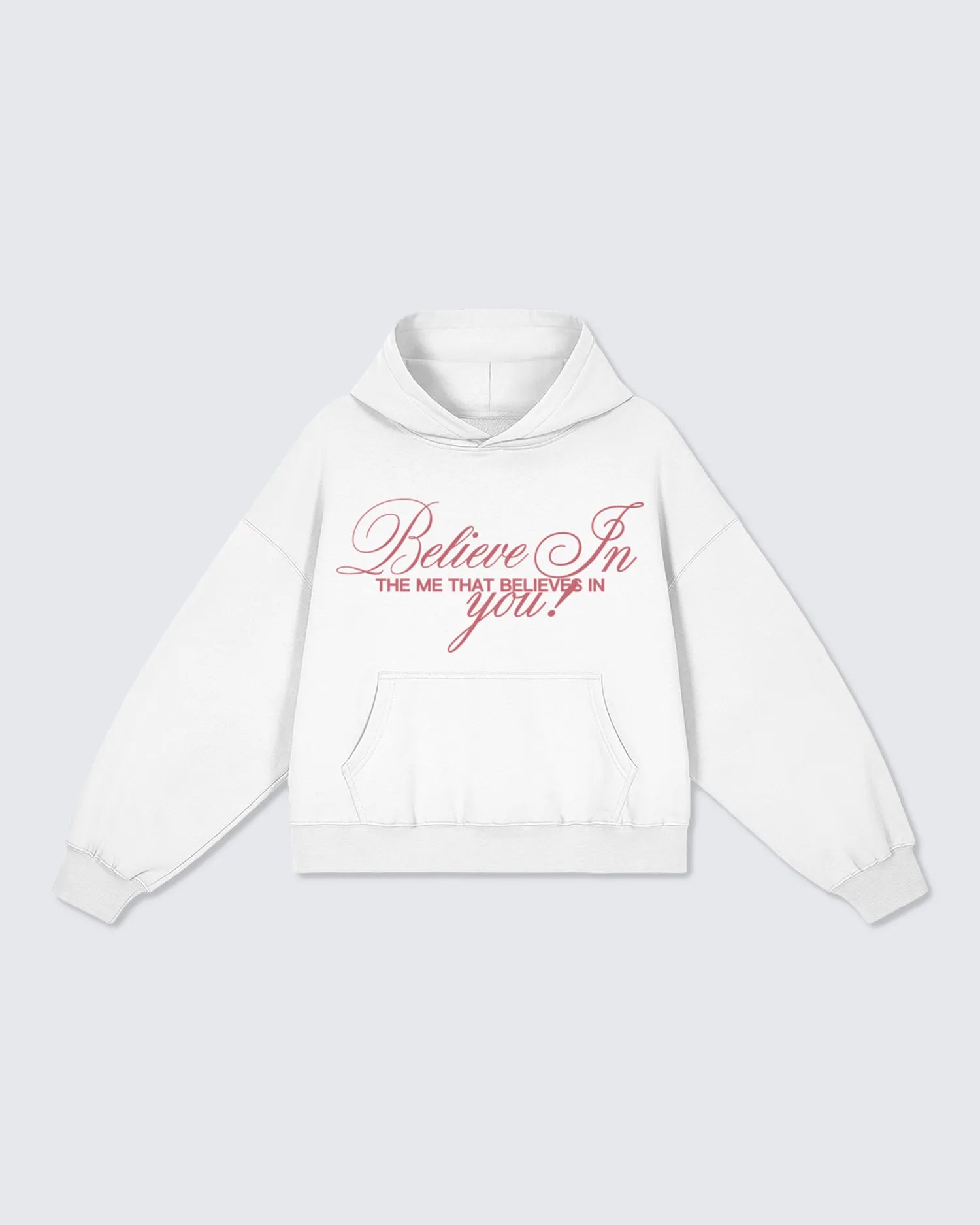 White hoodie with red text on a white background option1_essential option2_white